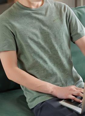 NIKE耐克男子绿色圆领短袖T恤春夏跑步运动服健身休闲半袖DV9832