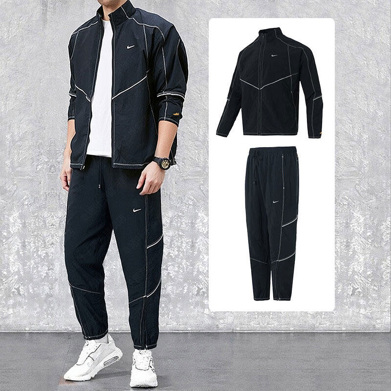 NIKE耐克男装黑色梭织休闲套装26春季新款立领外套长裤子运动夹克