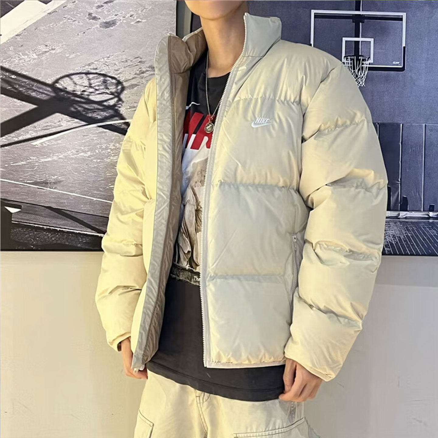 NIKE耐克男子宽松立领羽绒服男装25冬季新款外套保暖面包服IB2976