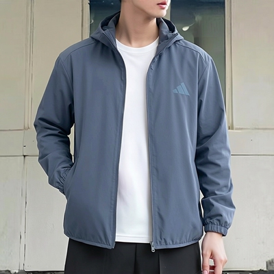 阿迪达斯外套男装26新款运动服健身训练跑步梭织连帽夹克KU8497