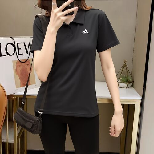 阿迪达斯女装黑色短袖POLO衫26春夏新款网球训练服运动T恤JZ4924
