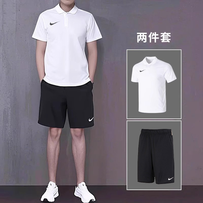 NIKE耐克男装健身训练服白色POLO衫T恤五分裤短裤25夏季运动套装