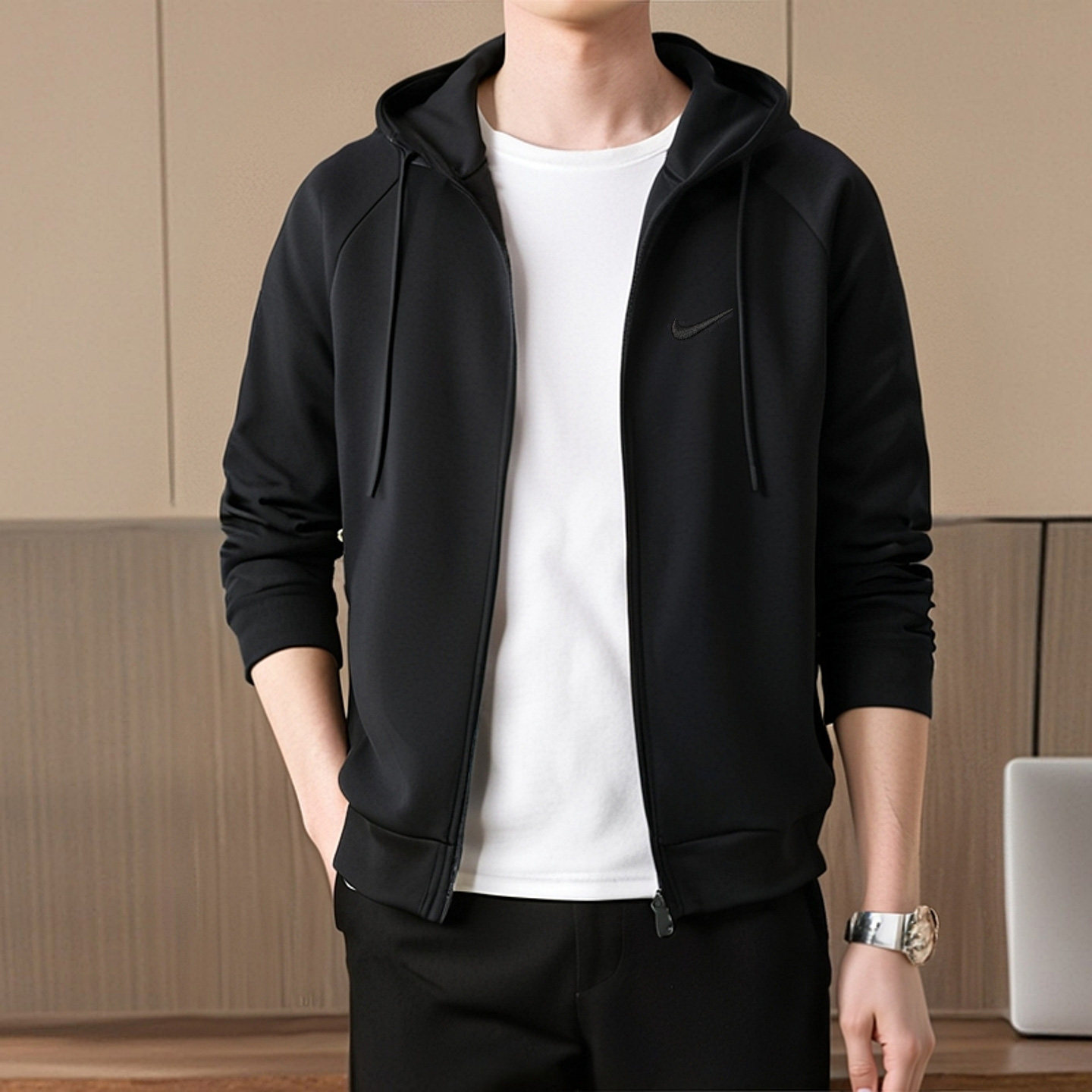 NIKE耐克针织连帽卫衣男装新款运动服跑步夹克休闲透气外套FZ0968