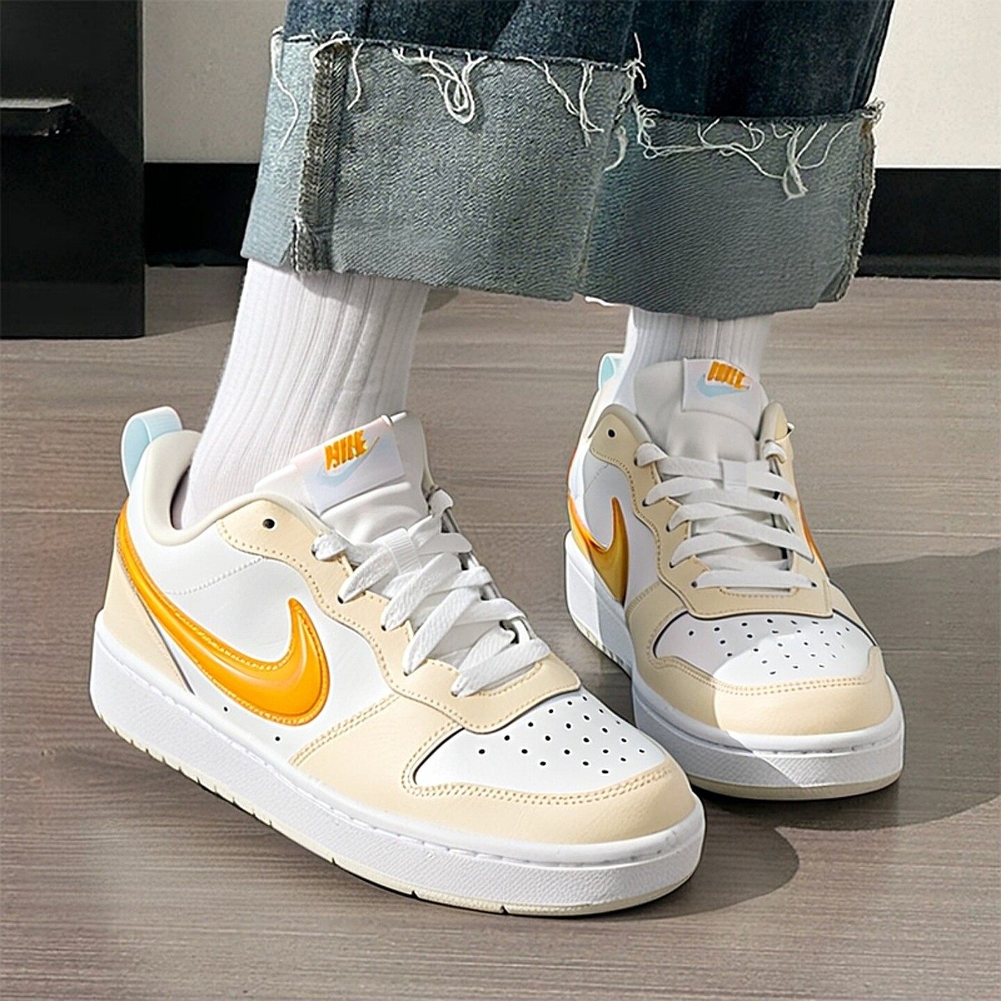 耐克女鞋秋季新品大童鞋COURT多巴胺奶油黄色运动休闲板鞋IQ9796