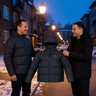 Adidas阿迪达斯外套男装2026春季防风运动服宽松连帽羽绒服KC2478