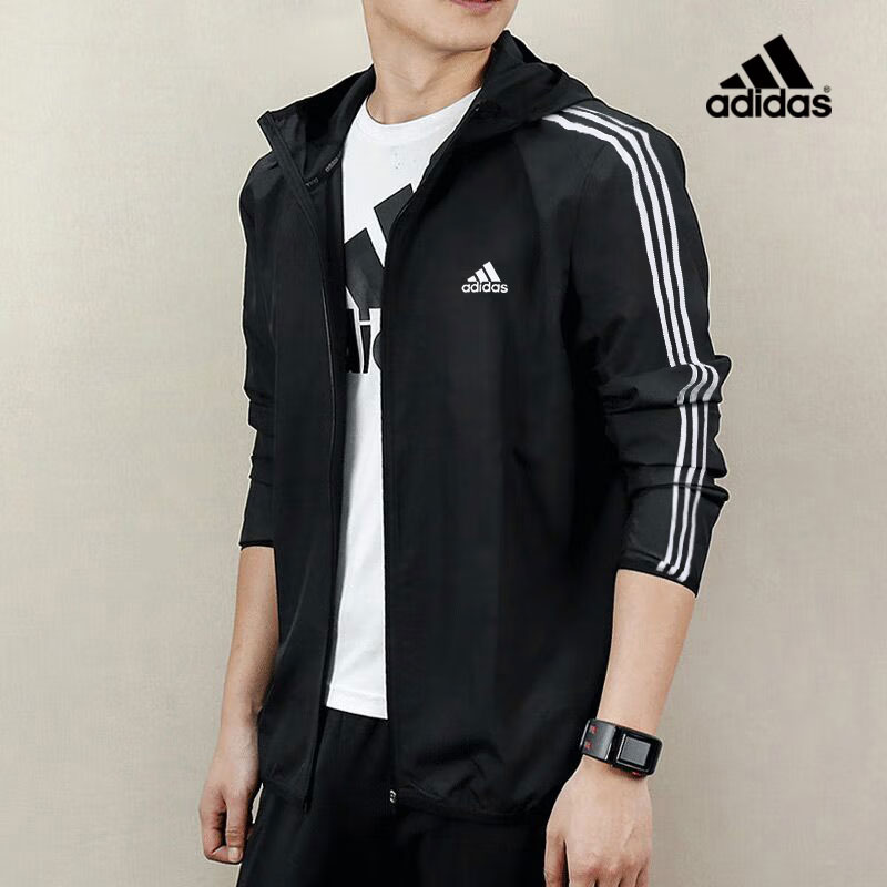 阿迪达斯连帽夹克男2025夏季新款运动服休闲宽松跑步外套IB0378