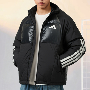 adidas阿迪达斯短款羽绒服男装冬季三条纹保暖立领厚外套JG5923