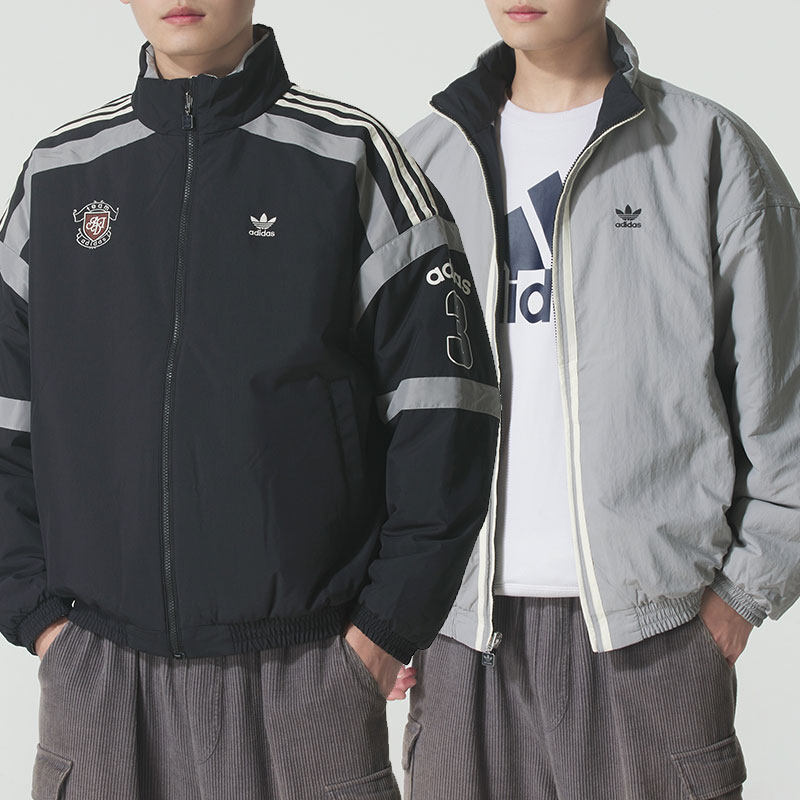 阿迪达斯三叶草男装两面穿棉服2025秋冬新款运动服保暖棉袄KC0093