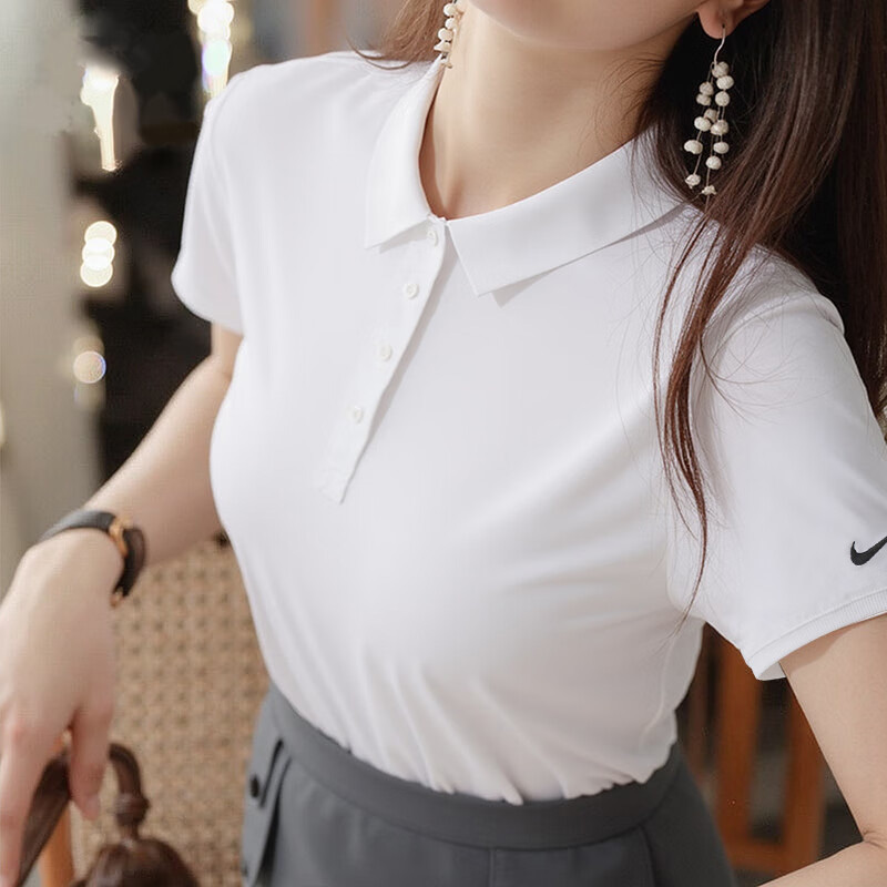 NIKE耐克女士白色商务翻领POLO衫夏季运动服休闲T恤FQ1575-100