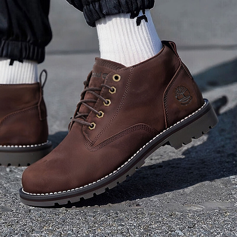 添柏岚官方男鞋马丁靴25秋季新款中帮靴棕色靴子复古休闲鞋A44MG