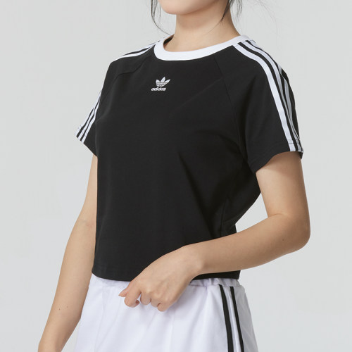 阿迪达斯三叶草短袖T恤女装秋季新款宽松短款休闲上衣JC8703