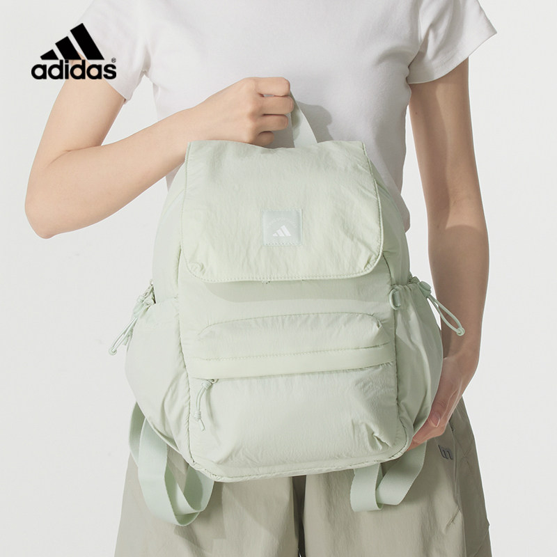阿迪达斯官方旗舰正品双肩包男包女包亚麻绿色背包大容量学生书包