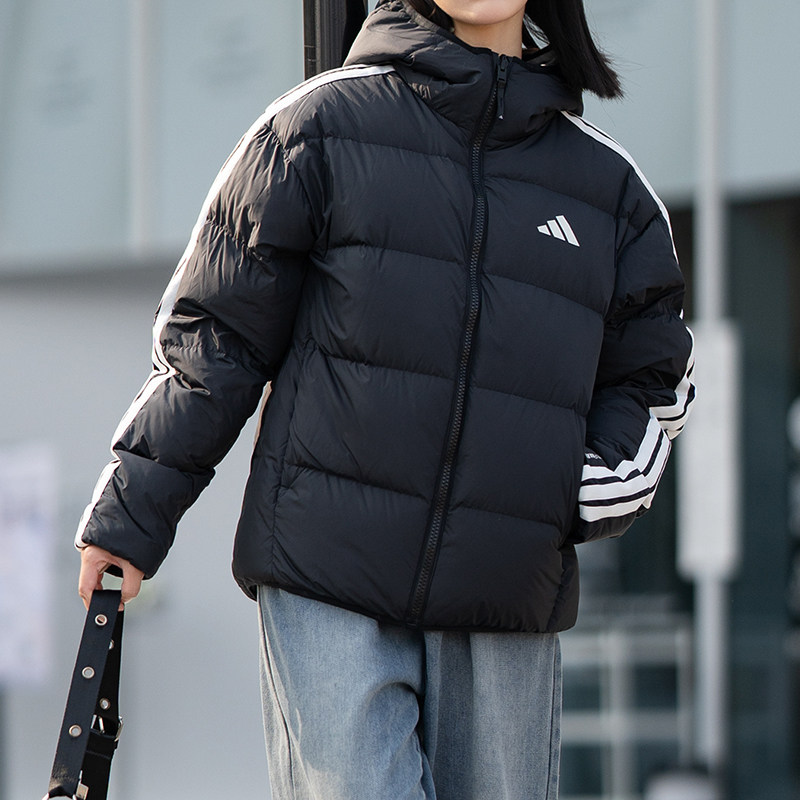 阿迪达斯羽绒服男装女装黑色两面穿外套25新款冬季保暖休闲运动服