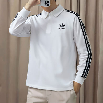 阿迪达斯三叶草男装白色长袖T恤POLO衫25秋新款美式运动服IZ2459