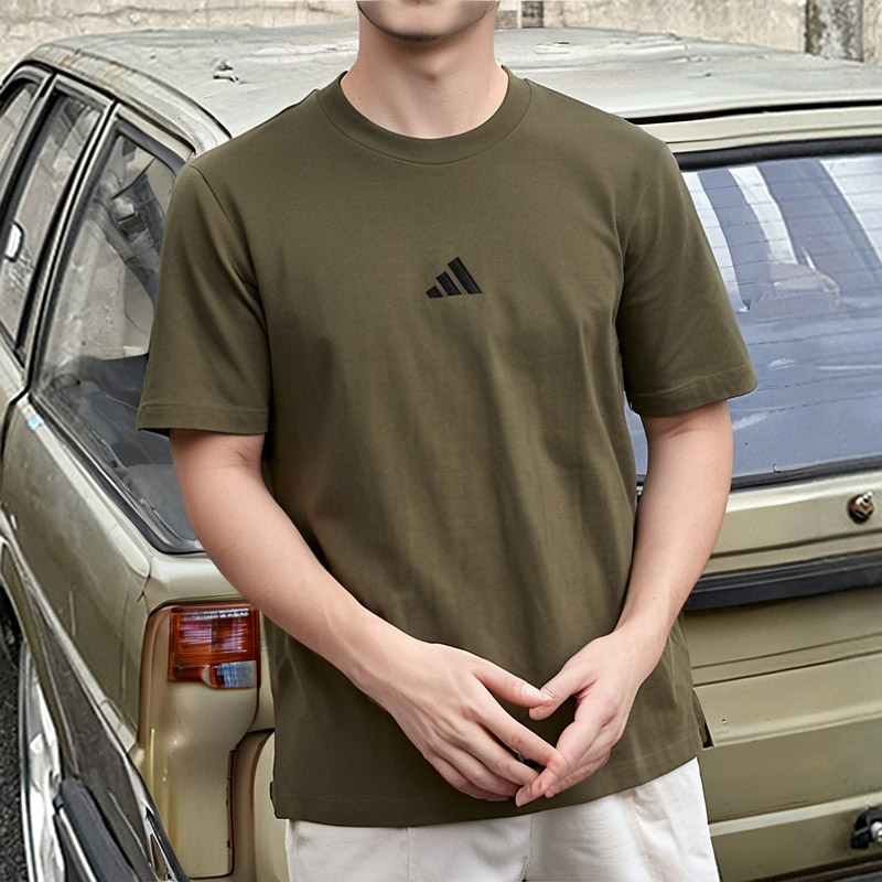 阿迪达斯短袖男春秋季新款绿色半袖体恤纯棉运动服跑步宽松T恤