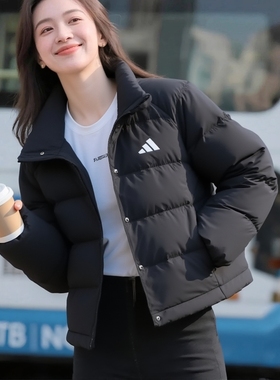 adidas阿迪达斯女子运动休闲羽绒服外套冬季黑色短款面包服KH3974