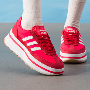 阿迪达斯三叶草女鞋厚底休闲鞋红色2026新款透气低帮运动鞋JR0915