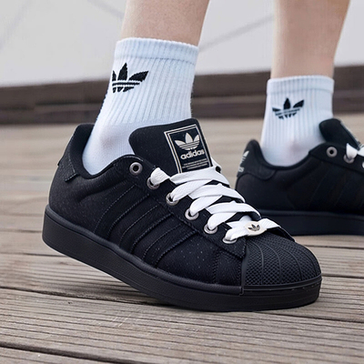 阿迪达斯三叶草黑色贝壳头板鞋男鞋女鞋2025新款运动休闲鞋JQ3211