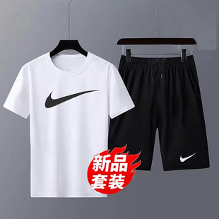 休闲两件套 跑步运动套装 NIKE耐克男子圆领白色T恤短裤 透气夏季