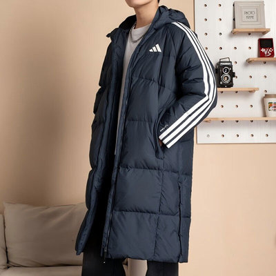 阿迪达斯藏蓝长款过膝羽绒服男女款25冬季保暖加厚羽绒外套KC2499