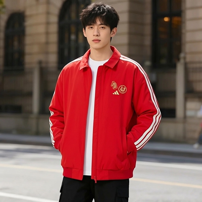阿迪达斯夏季男子红色新年款外套CNY运动服休闲加绒夹克KE4059
