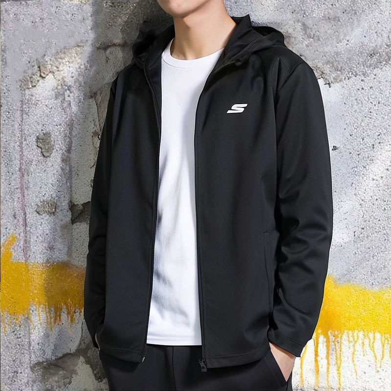 斯凯奇针织连帽夹克男子春季训练运动服跑步上衣透气休闲外套男装