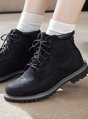 添柏岚女鞋黑色马丁靴秋冬户外徒步登山鞋耐磨高帮休闲靴A17VM