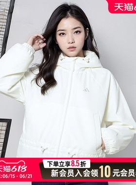 adidas阿迪达斯梭织连帽夹克加绒外套女装26新款白色运动服KS2809
