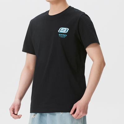 斯凯奇夏季圆领短袖黑色T恤男女夏季运动服跑步透气半袖L224U130