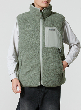 斯凯奇棉马甲男保暖外套冬季保暖绿色双面穿运动休闲夹克L423M010