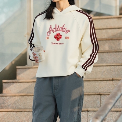 阿迪达新年款连帽卫衣女装26马年运动服休闲长袖宽松套头衫KH2695