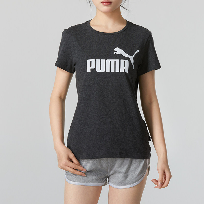彪马官方女装圆领纯棉宽松透气T恤休闲半袖修身时尚深灰色T恤女装