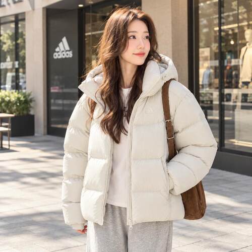 阿迪达斯短款连帽羽绒服女装26冬季新款保暖厚外套运动服KW4730