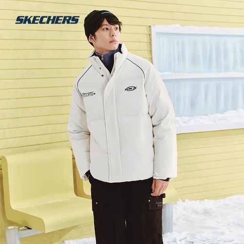 斯凯奇白色短款羽绒服男女梭织厚外套2025冬季新款保暖 P425U041