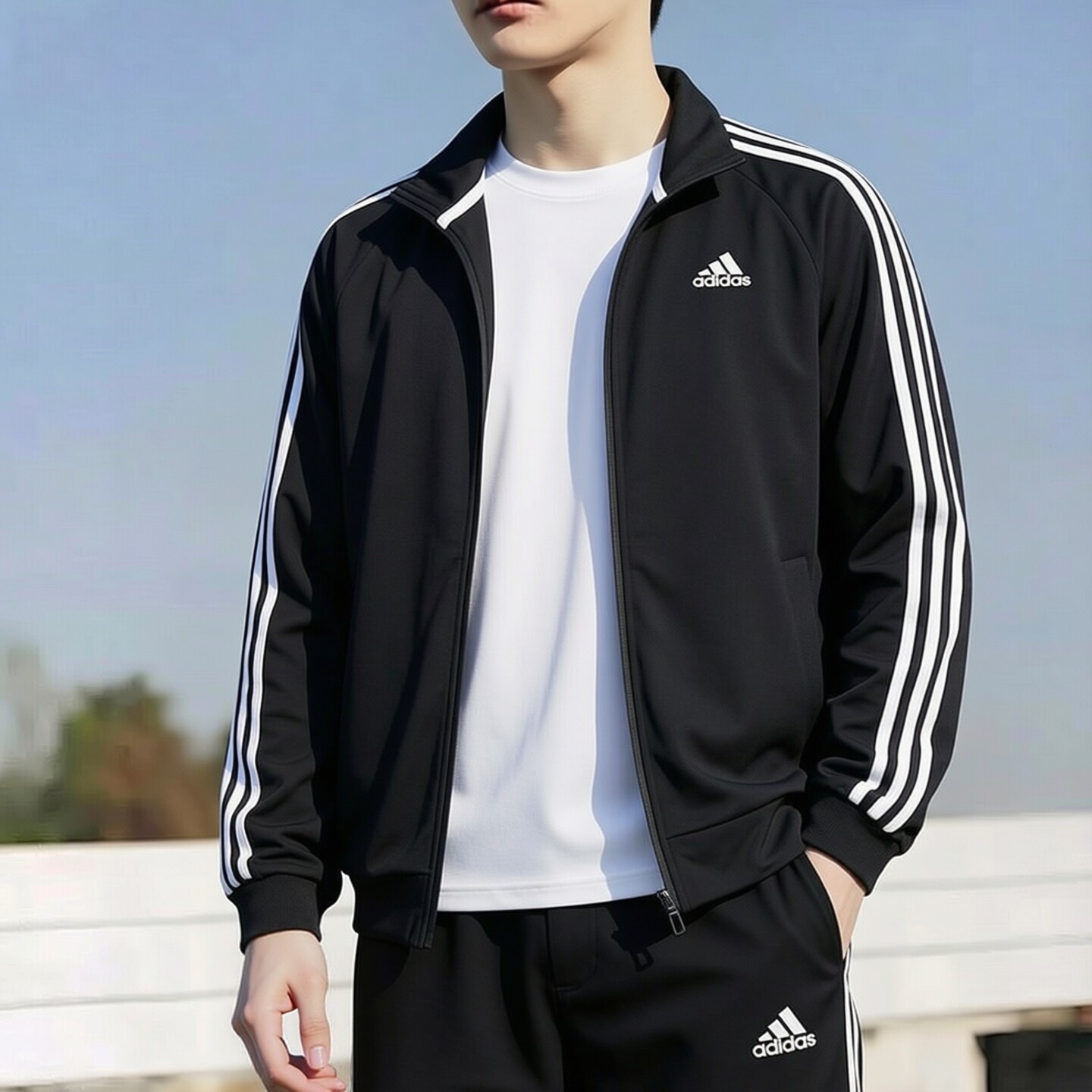阿迪达斯外套男装秋装立领夹克2026新款三条纹休闲运动服H46099