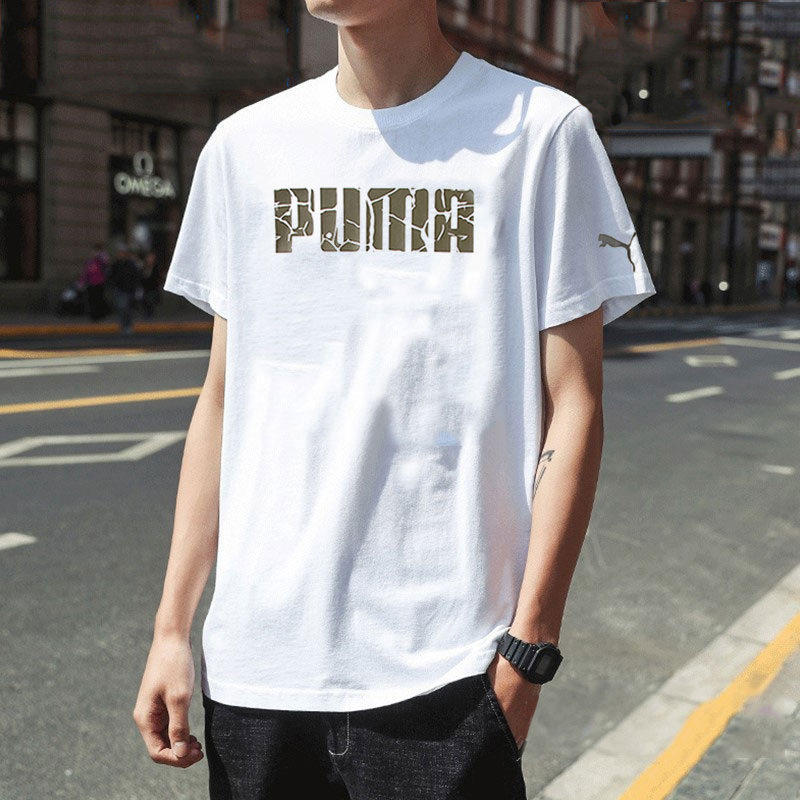 PUMA彪马短袖男上衣大logo运动白色T恤衫透气半截袖跑步宽松半袖