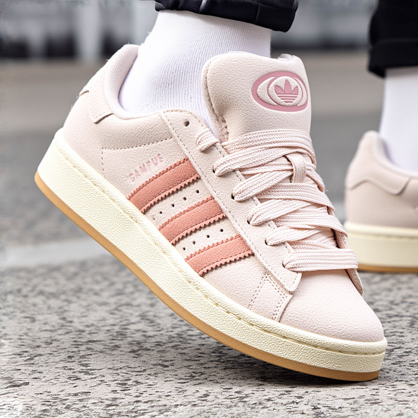 adidas阿迪达斯三叶草面包鞋2025新款女鞋CAMPUS粉色滑板鞋JH5628