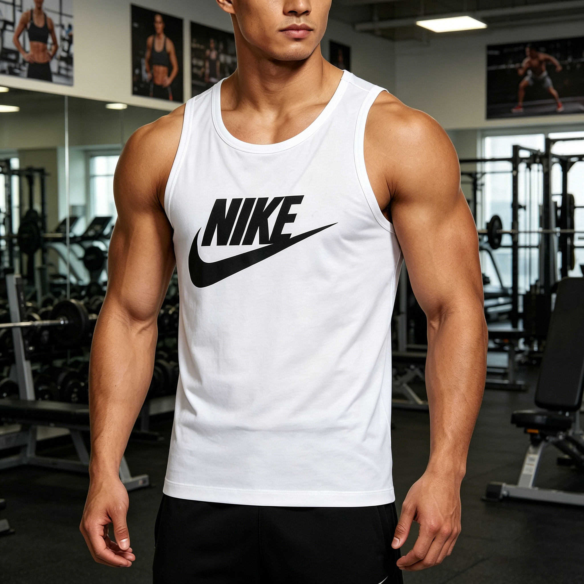 NIKE耐克男装白色针织背心透气运动健身休闲无袖T恤篮球服AR4992