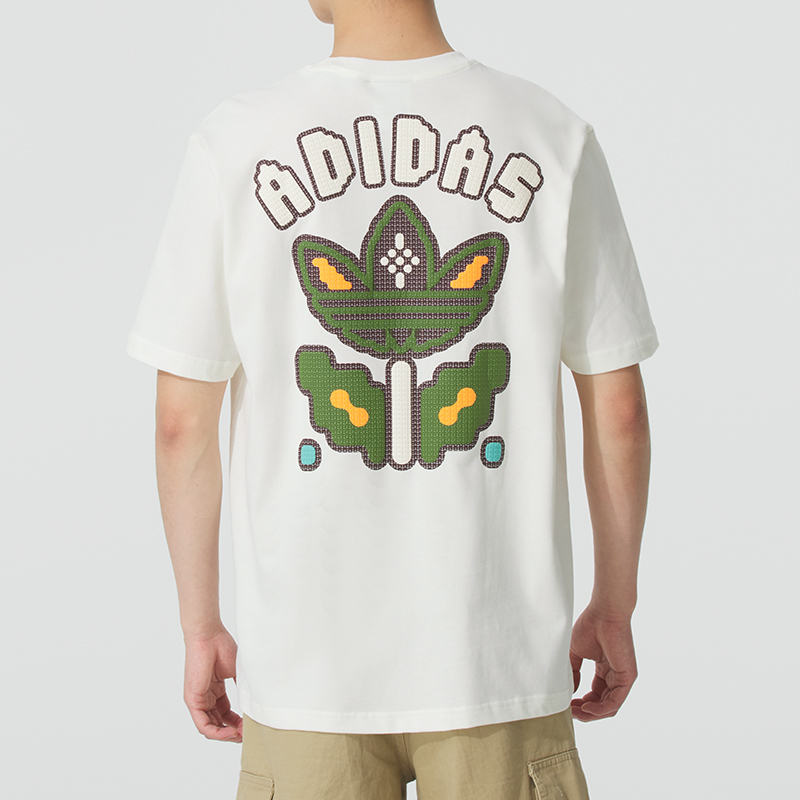 阿迪达斯adidas三叶草男装2025冬季新款印花短袖休闲白T恤KD1844