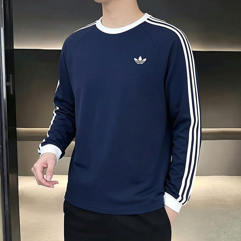 阿迪达斯三叶草深蓝色长袖男女同款2026秋季新款健身运动服KT5066