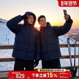 阿迪达斯男装连帽羽绒服短款黑色25冬季运动服宽松保暖外套KC2478