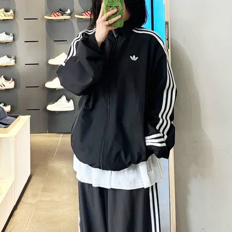 阿迪达斯三叶草女装黑色梭织夹克外套2026夏新款跑步运动服KD2894图片