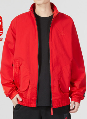 阿迪达斯本命年红色外套男2025新年款立领运动加绒梭织夹克HZ3039