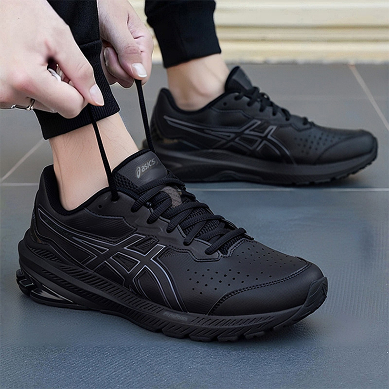 亚瑟士黑武士宽楦跑步鞋男鞋2025秋冬新款皮面慢跑鞋运动鞋训练鞋