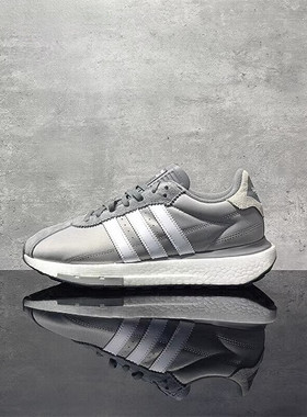 阿迪达斯男女鞋灰色厚底休闲鞋BOOST运动鞋低帮透气跑步鞋IG3304