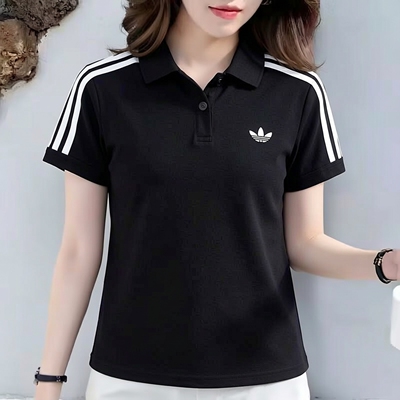 adidas阿迪达斯三叶草女黑色短袖T恤26秋季新款运动POLO衫KD7974