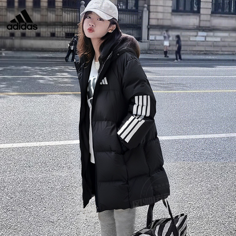 阿迪达斯女装中长款羽绒服2025秋季新款保暖冬装夹克外套JG3855