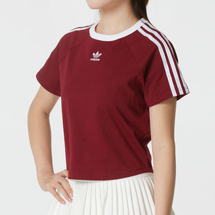 阿迪达斯adidas女款红色短袖T恤25新款运动透气休闲半袖KF0314