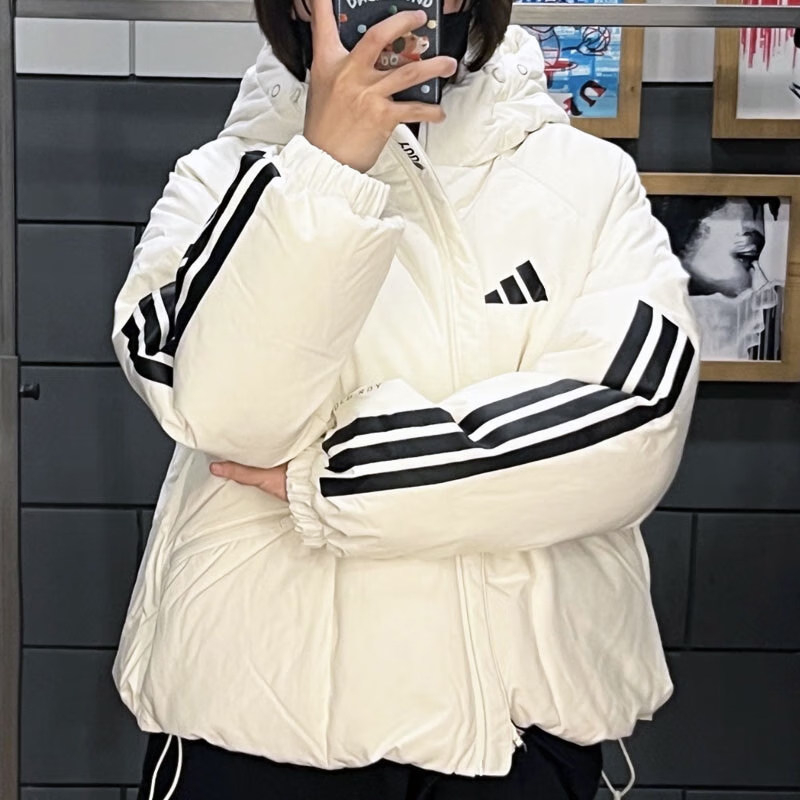阿迪达斯女款羽绒服春季新款运动服棉羽短款白色鸭绒外套JG3865
