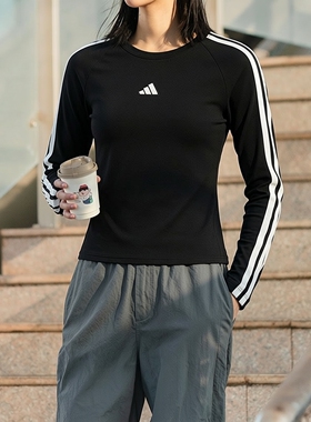阿迪达斯女装长袖T恤26春季新款运动服跑步健身衣训练半袖KS0030